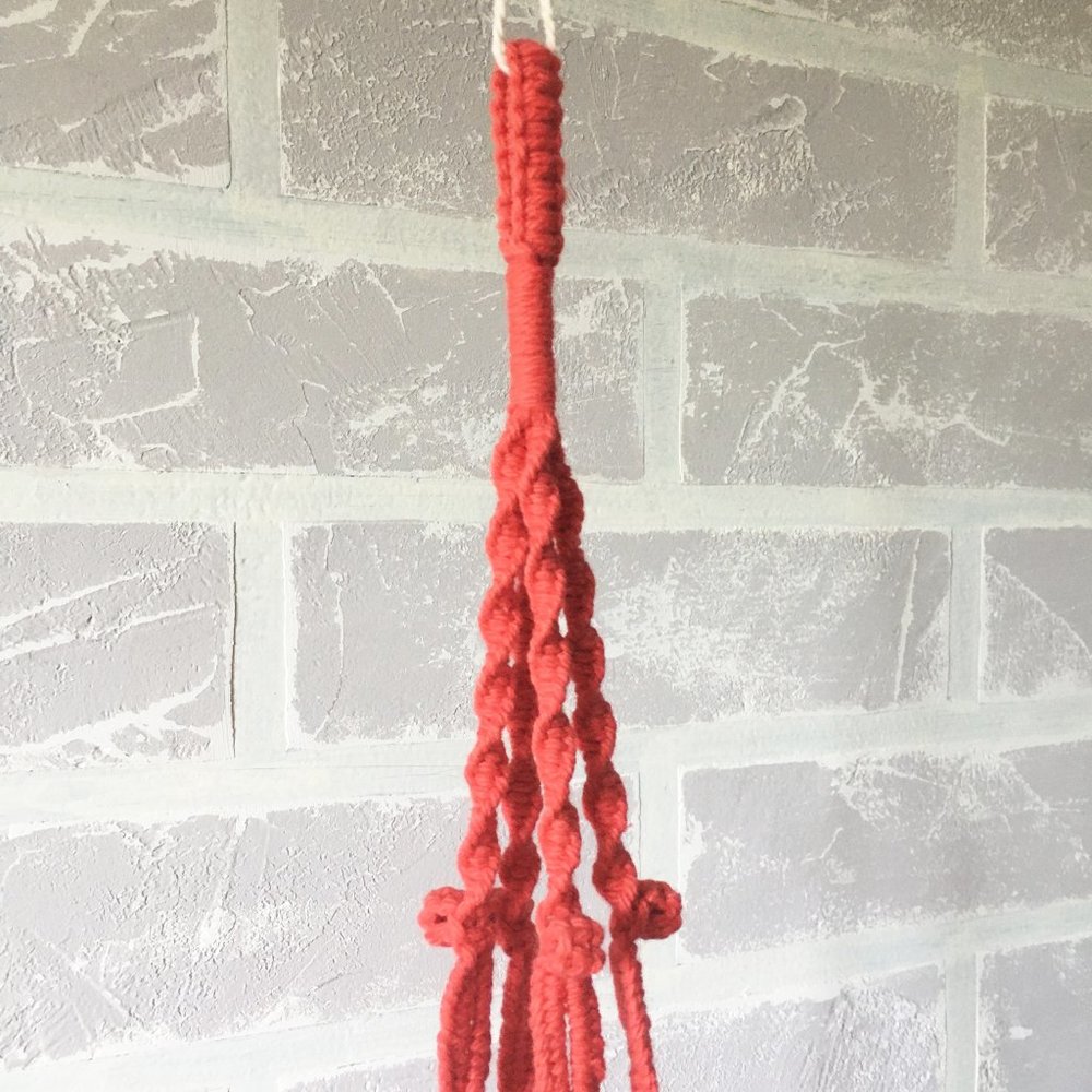Handmade red cotton macrame plant  hanger. - Picture 8 of 8